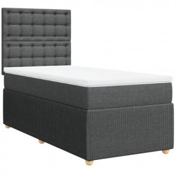Cama box spring con colchón tela gris oscuro 90x200 cm