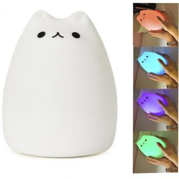 ATD® Colorido del USB de silicona animal recargable lámpara de escritorio, popularidad blanca del gato del dormitorio del LED de ahorro de energía de inducción luz de la noche