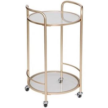 Mesa Auxiliar con Ruedas de Vidrio Templado Atmosphera Thalia Dorada