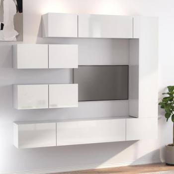 Set de Muebles para TV 7 Piezas Blanco Brillante en Madera Contrachapada