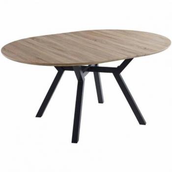 Mesa Comedor Extensible Miroytengo Alfa 120/160 cm Melamina Roble/Negro con Patas de Metal - Mesa de Salón Redonda