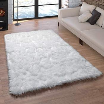 Alfombra Salón Mullida Diseño Piel Sintética Paco Home 120x170 cm Cojines Corazón Redonda Diferentes Formas Blanco