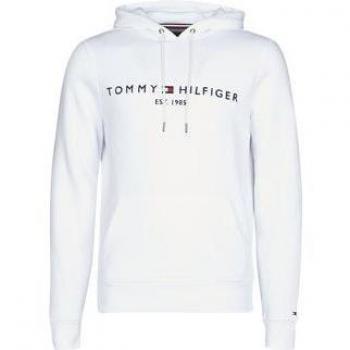 Tommy Hilfiger Men's Organic Cotton White Logo Hoodie with Kangaroo Pocket