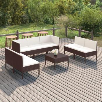 8-Piece Brown Poly Rattan Garden Lounge Set with Cushions