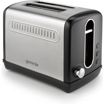 Tostadora GORENJE T1100CLBK, 1100 W, 2 ranuras, plástico/metal, negra/silver