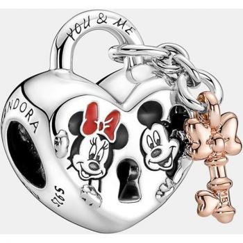 Pandora Disney Mickey and Minnie Mouse Heart Padlock Charm in Sterling Silver with 14K Rose Gold Plating