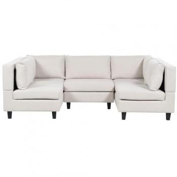 Sofá Modular U-Shape 5 Plazas Acolchado en Tela Poliester Beige Claro con Ottoman Unstad