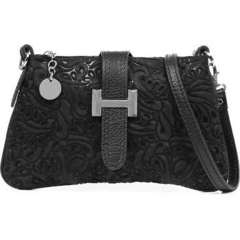 Allerona Bolso de mano Mujer. Piel auténtica Gamuza Grabado Fantasía. Made in Italy. Vera Pelle Italiana