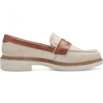 Mocasín mujer TAMARIS 84310 en piel beig con detalle de cuero, plantilla anatómica extraíble, piso amortiguador súper flexible y antideslizante, altura tacón bajo (1-3 cm)