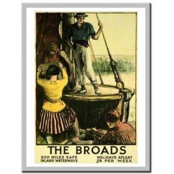 El Norfolk Broads LNER Ferrocarril Viaje Plata Enmarcado - 41 x 31 cms