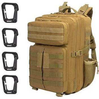 Mochila Táctica Impermeable 45L Gran Capacidad Nylon 900D Múltiples Bolsillos para Senderismo Acampada, Montañismo, Caza, Aire Libre Ciclismo y más - Caqui