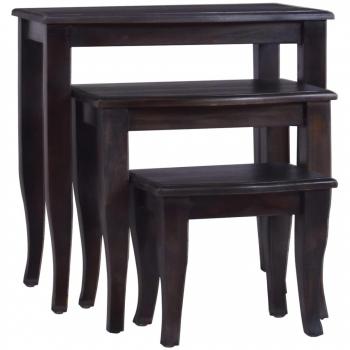 Mesas auxiliares apilables 3 piezas negro brillante madera maciza de caoba