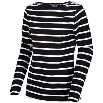 Regatta Flordelis Coolweave Cotton Long Sleeve Printed Jersey Top Polos/Camisetas, Mujer, Negro/Blanco, 18