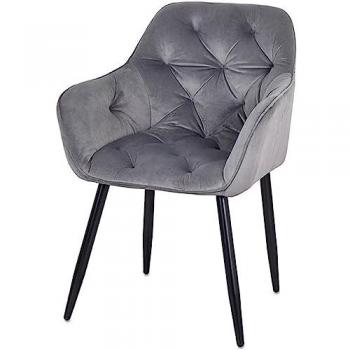 Sillón de Terciopelo Gris Capitone con Brazos y Patas Negras, 62x85x63 cm - Modelo Leonor