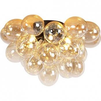 Plafón Art Deco negro cristal ámbar 6-luces - UVAS, vidrio/acero, esfera, adecuado para LED, max. 6 x 28 Watt, dimensiones 50 x 32 cm