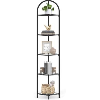 Estantería Esquinera Moderna de 5 Niveles con Soporte para Plantas, Estantes de Cristal, Ideal para Sala de Estar, Baño y Dormitorio, Disponible en Dorado o Negro