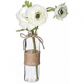 Flor artificial Camelia en vaso de cristal, altura 39,5 cm