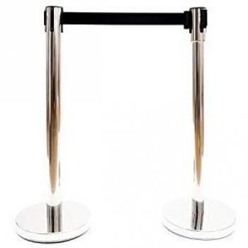 Normaluz BA50190 - Señalización Divisora Homologada Poste Separador Negro Con Cinta De 2 Metros Color Negro Acero Inoxidable 910x51x320mm