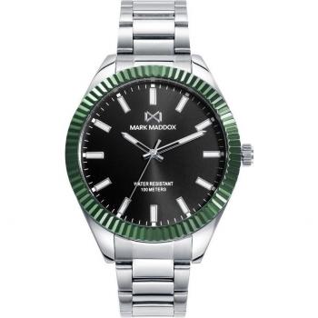 Reloj de hombre Shibuya con bisel de aluminio verde, esfera negra y brazalete de acero