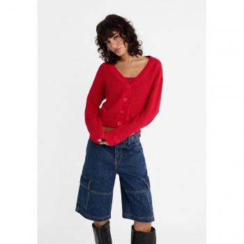 Stradivarius Dark Red Button-Up Knit Cardigan Size L