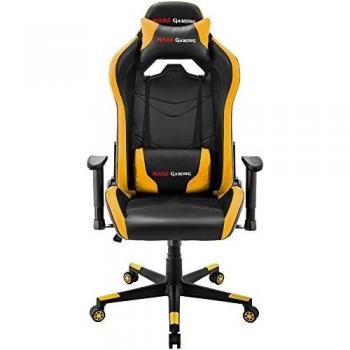 Mars Gaming MGC3BY, Silla Gaming Ergonómica, Cojín Lumbar y Cervical, Amarillo