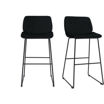 Set de 2 taburetes de cocina fijos de terciopelo negro con patas de metal negro 65 cm KAOLY