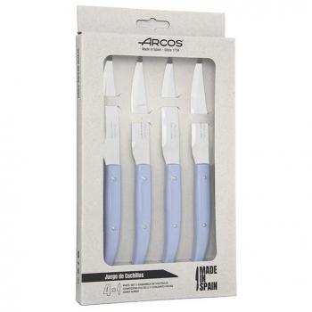 Arcos Serie Cuchillos de Mesa - Juego de Cuchillos Chuleteros 4 piezas - Hoja de Acero Inoxidable NITRUM de 110 mm - Filo Liso - Mango de Polip