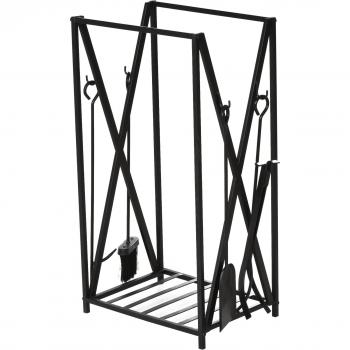 HOMCOM Estante de Leña para Chimenea 46x30x76 cm con 4 Herramientas Incluidas, Marco de Acero Estable, Carga 100 kg, Negro