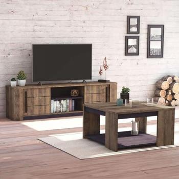 Pack Muebles Comedor Estilo Industrial Mónaco Color Roble Oscuro y Negro