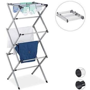 Tendedero Vertical Plegable y Extensible de Metal, 11 Barras, 6 Niveles, Gris - Relaxdays