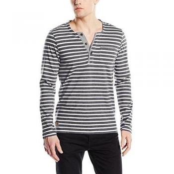 TOM TAILOR Langarmshirt striped melange henley/602-Camiseta de manga larga  Hombre    Grau