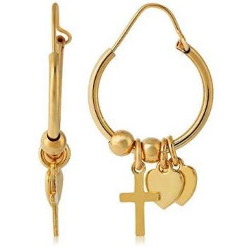 Córdoba Jewels | Pendientes en plata de ley 925 bañada en oro con diseño Aros Cruz Corazones Gold