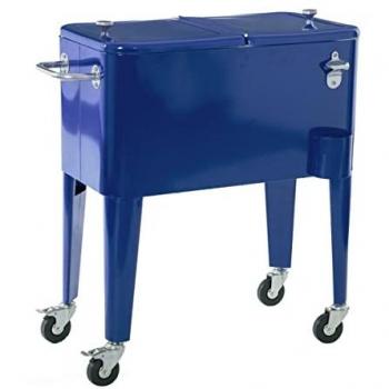 Nevera Portátil Vintage Azul Cobalto con Ruedas de Metal 74x43x80 cm