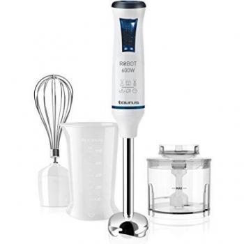 Batidora de Mano Taurus Robot 600 Plus Inox, 600W con Cuchillas de Acero Inoxidable, 20 Velocidades, Diseño Anti Salpicaduras y Set Completo de Accesorios