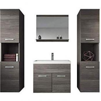 Conjunto de muebles de baño Montreal XL 60 cm - Roble gris con lavabo y armario