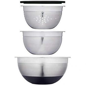 KitchenCraft MasterClass Set de 4 Piezas de Cuencos de Acero Inoxidable con Colador y Tapa