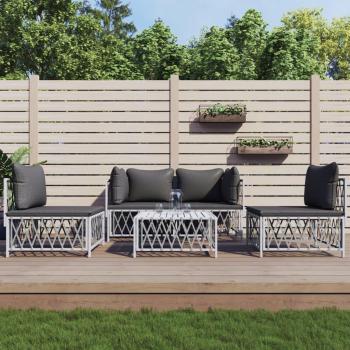 5 Piece White Steel Garden Lounge Set with Cushions