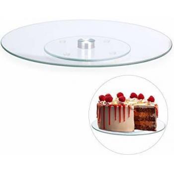 Plato Giratorio de Vidrio para Tartas y Postres, 30 cm, Transparente - Relaxdays