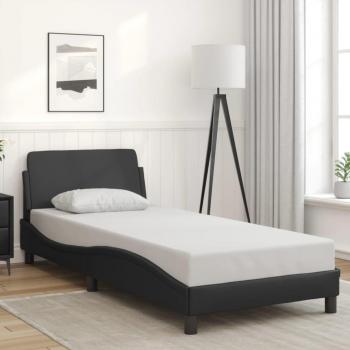 Estructura de cama con cabecero de cuero sintético negro 90x200 cm