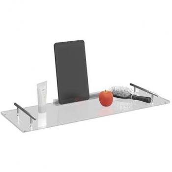 Bandeja Bañera Acrílica Transparente con Asas, Soporte para Tablet y Repisa, 68 x 23 cm - Relaxdays