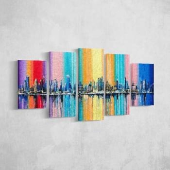 Impresión sobre Lienzo Abstracto Multicolor 100x60 cm - Poliéster y Madera