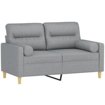 Sofá de 2 plazas con cojines tela gris claro 120 cm