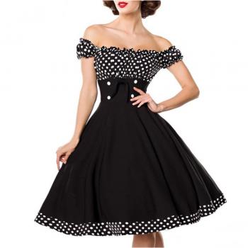 Vestido Rockabilly de longitud media sin hombros Belsira - vestido de baile negro-blanco - talla XS a 3XL para mujer