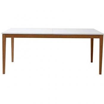 Mesa de comedor extensible blanca con patas de madera L180-260 DELAH