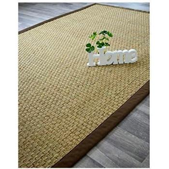 Alfombra de junco de mar 200x290 cm - Paro fin natté 4x4 - Trenza de algodón marrón