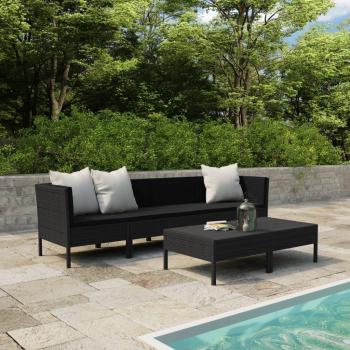 6-Piece Black Poly Rattan Garden Lounge Set with Cushions