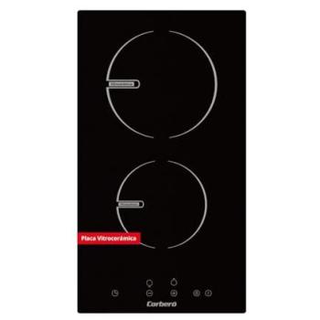 Placa Vitrocerámica Corberó CCVG205D 2 Fuegos, 29 cm, 2900W, Control Táctil, Temporizador, Seguridad Infantil, Cristal Negro