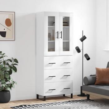 Aparador alto de madera contrachapada blanco brillo 69,5x34x180 cm