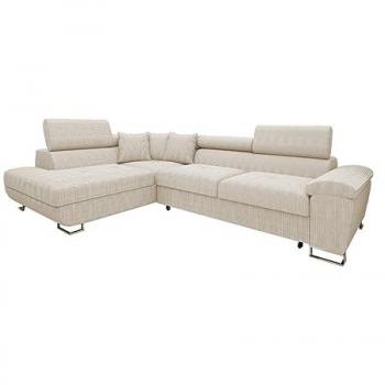 Sofá rinconero Comfivo 139 con función de descanso y caja de ropa de cama, dimensiones 270x202x71cm