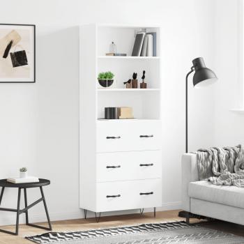 Aparador alto de madera contrachapada blanco 69,5x34x180 cm